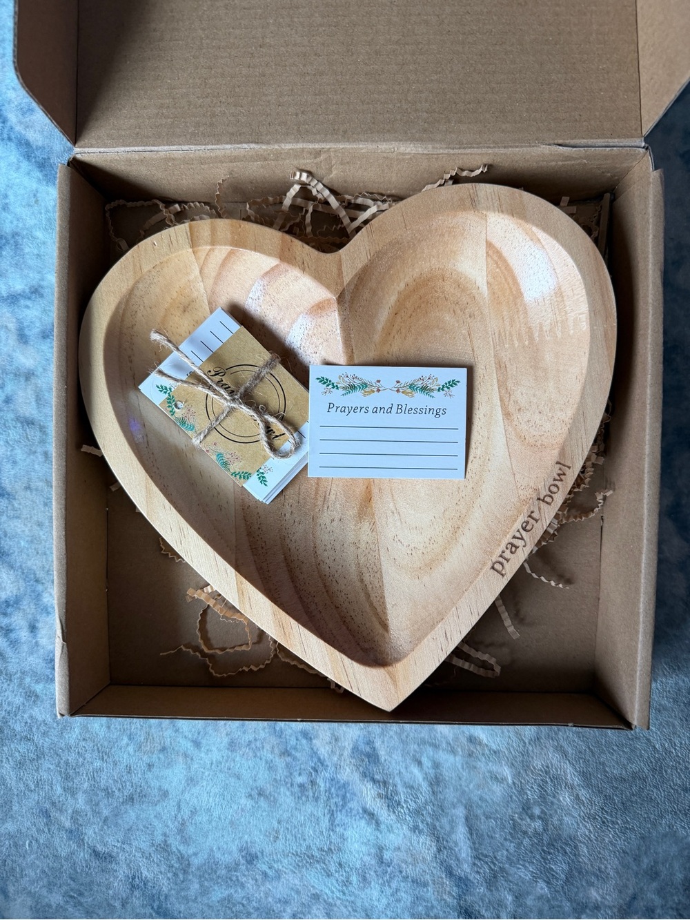 Wooden Heart Shaped Prayer Bowl w/24 Prayer Cards